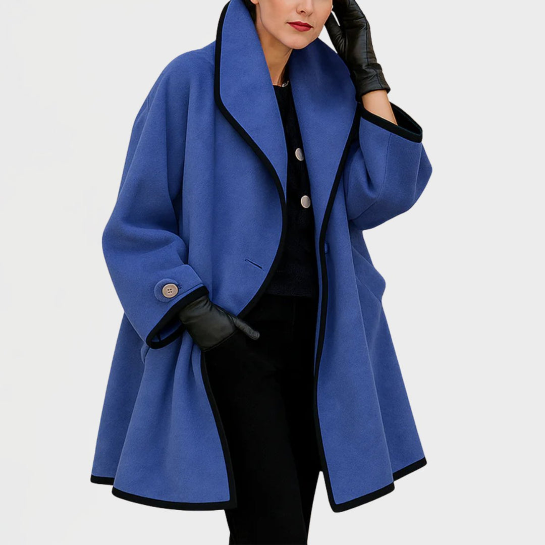 Women's swing coat in blue, oversized contrast trim collar