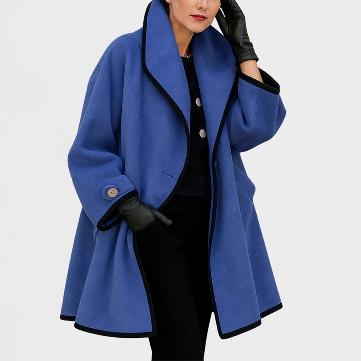 Women's swing coat in blue, oversized contrast trim collar