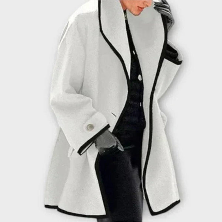 Swing Coat in ivory, on model