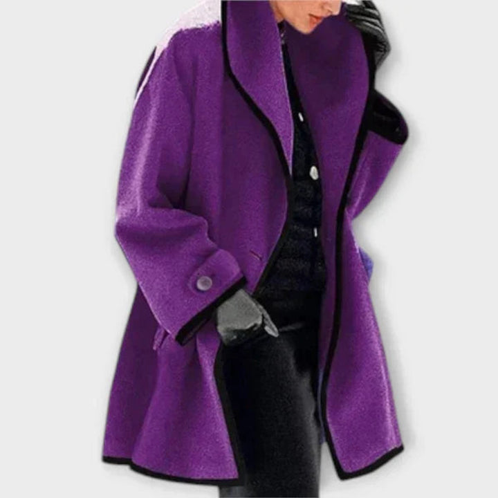 Swing Coat in purple, on model