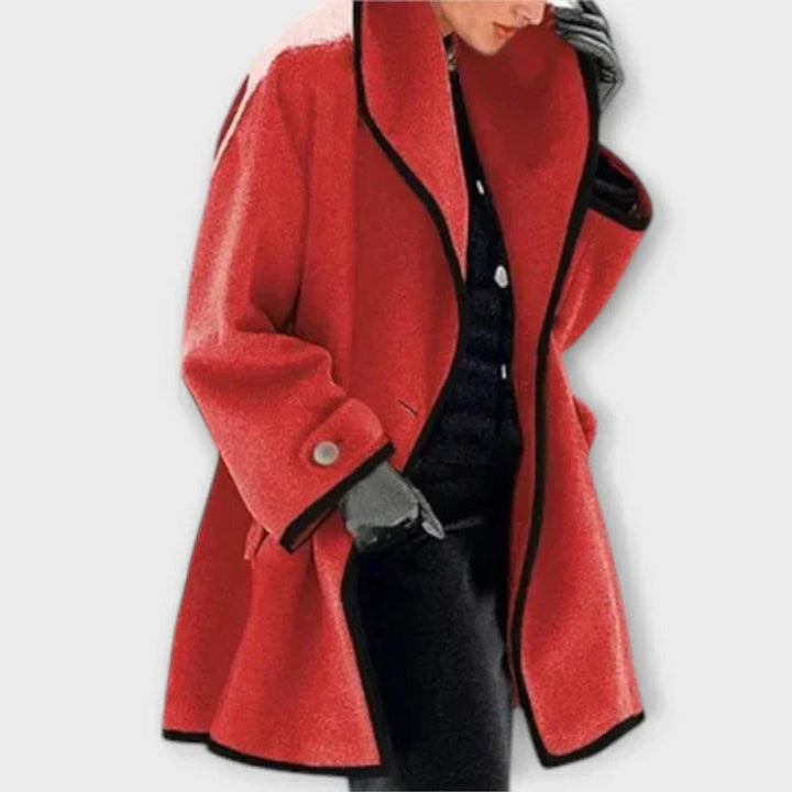 Swing Coat in red, on model