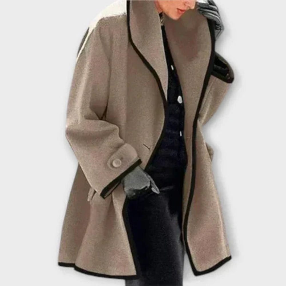 Swing Coat in taupe, on model