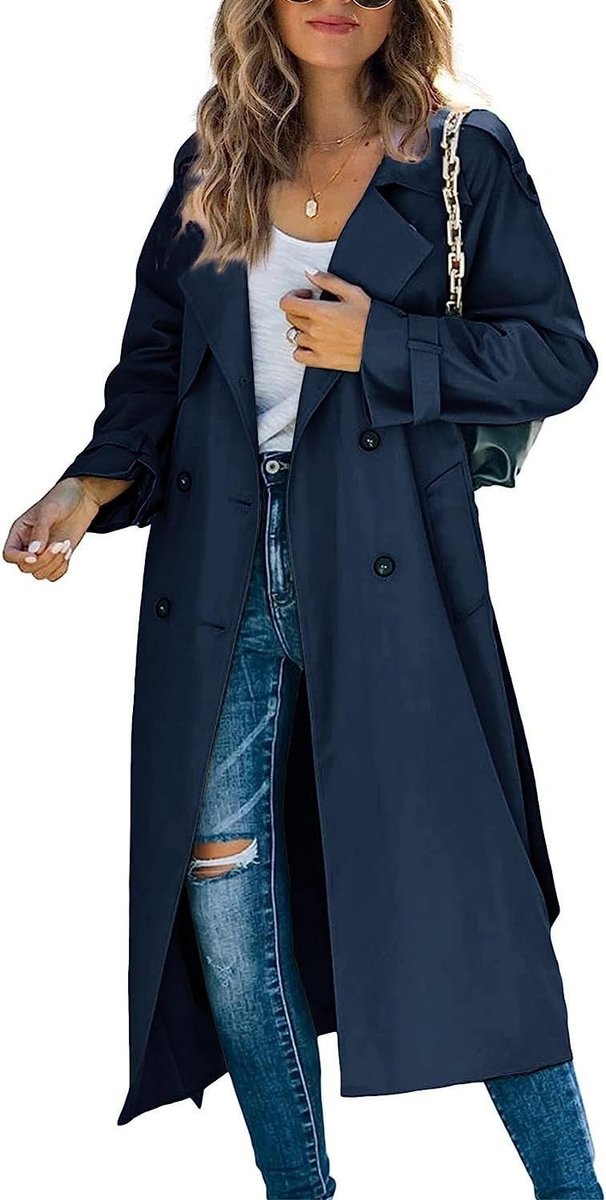 Trench Coat in navy, on model