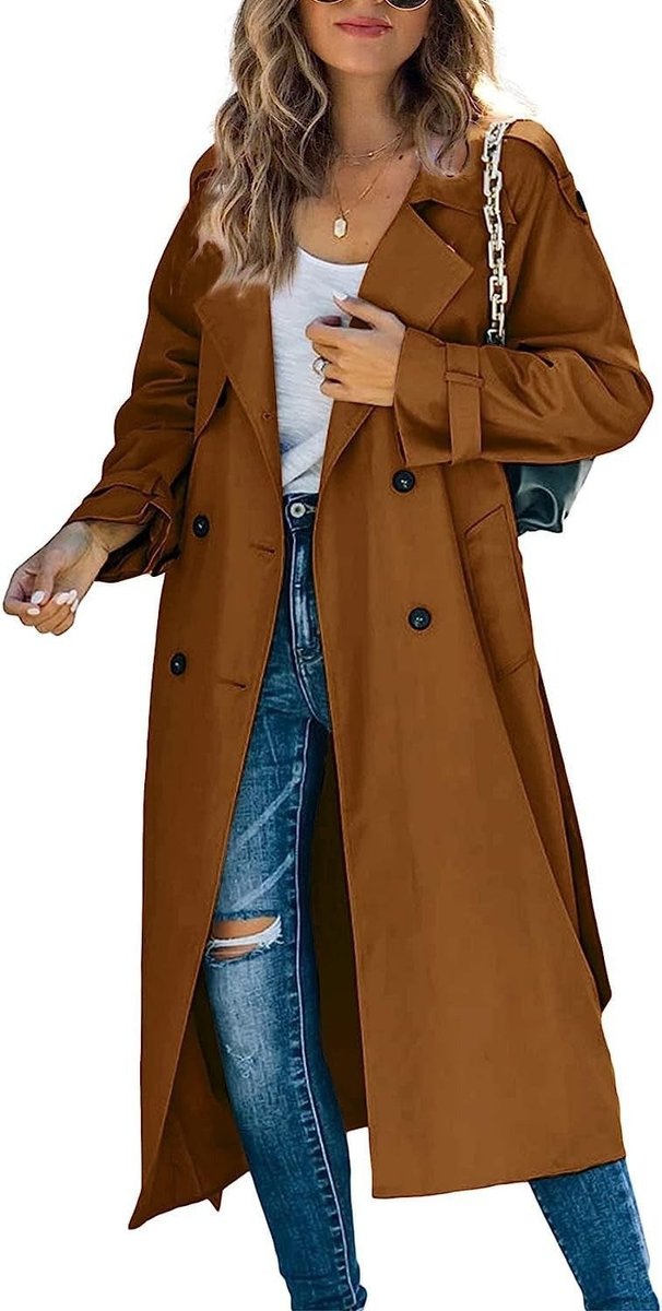 Trench Coat in rust, on model, view 2