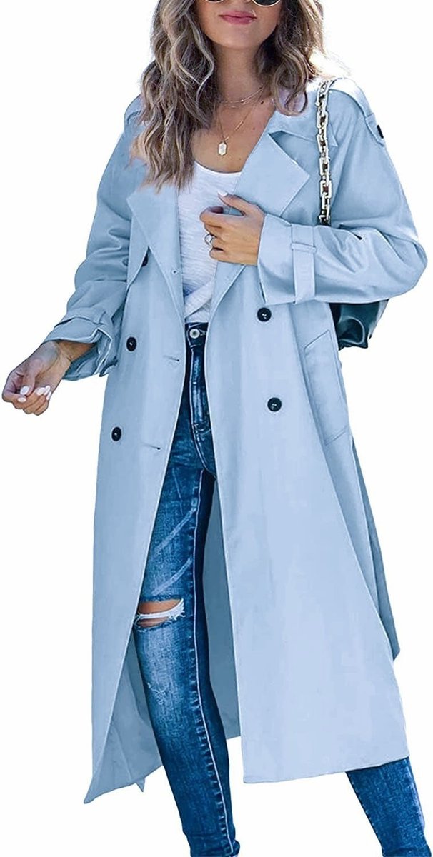 Trench Coat in sky blue, on model