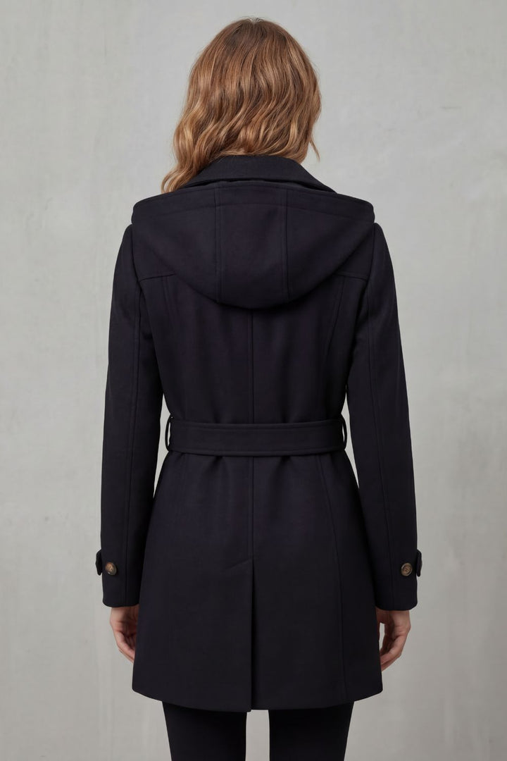 Women's trench coat, hooded belted double breasted, view 3