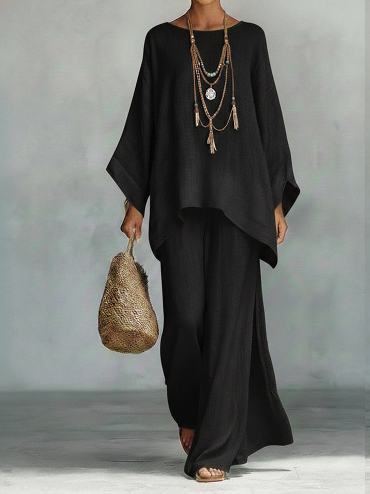 Women's co ord set in black, wide leg trousers two piece