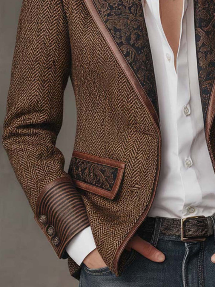 Striped cuff with three buttons and paisley pocket flap