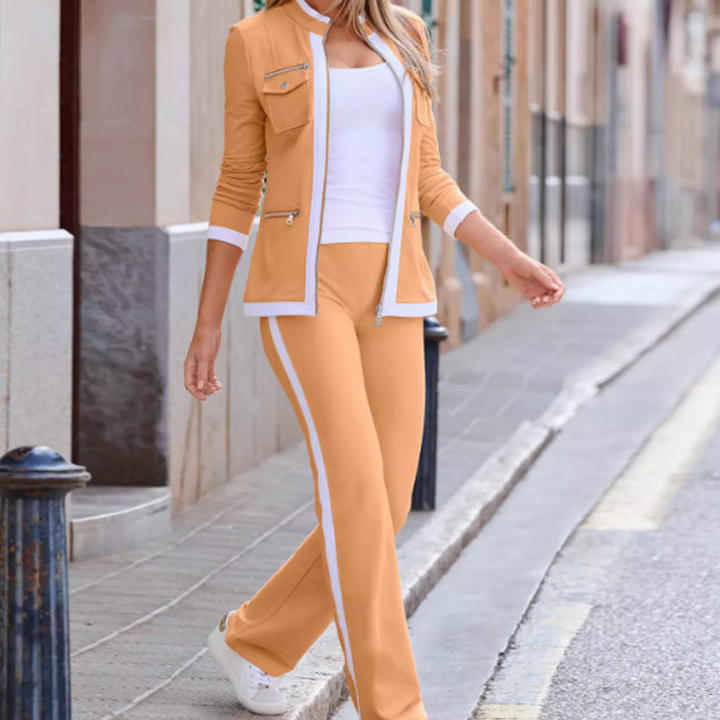 Ginger orange two piece set with zip jacket and white side stripe