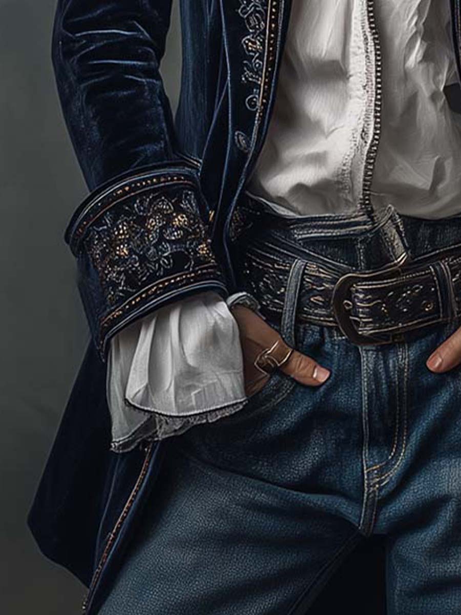 Deep turned-back cuff with floral embroidery