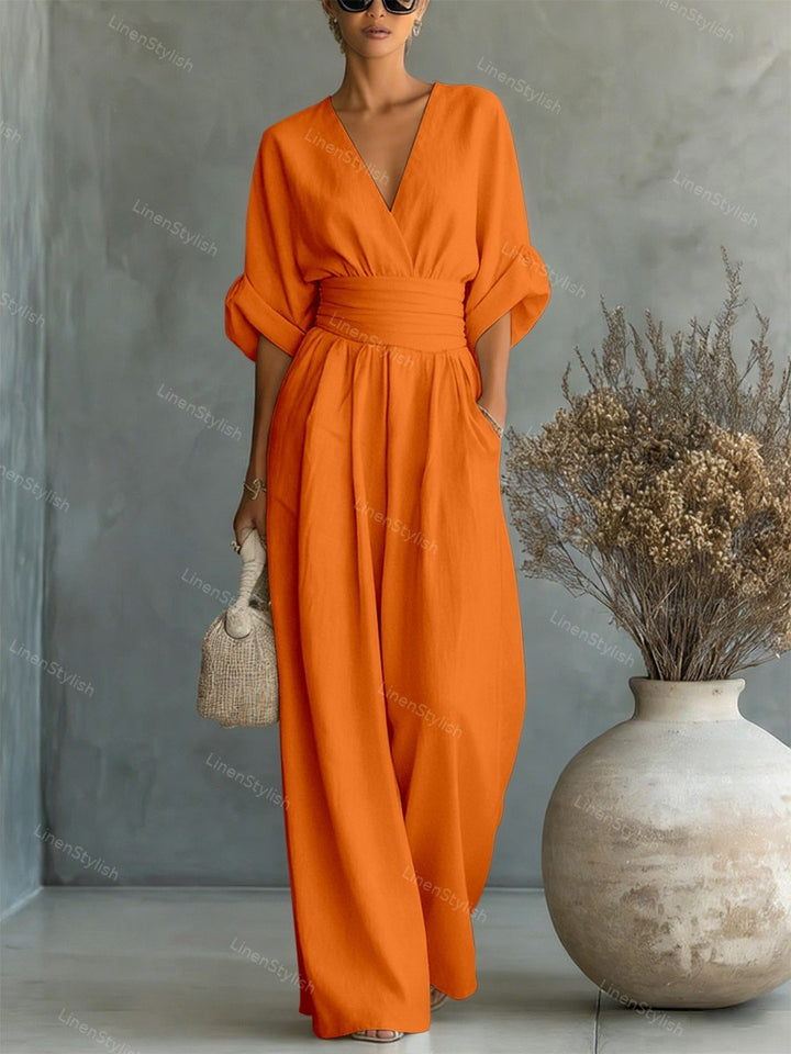Women's jumpsuit, v neck cinched waist, view 17