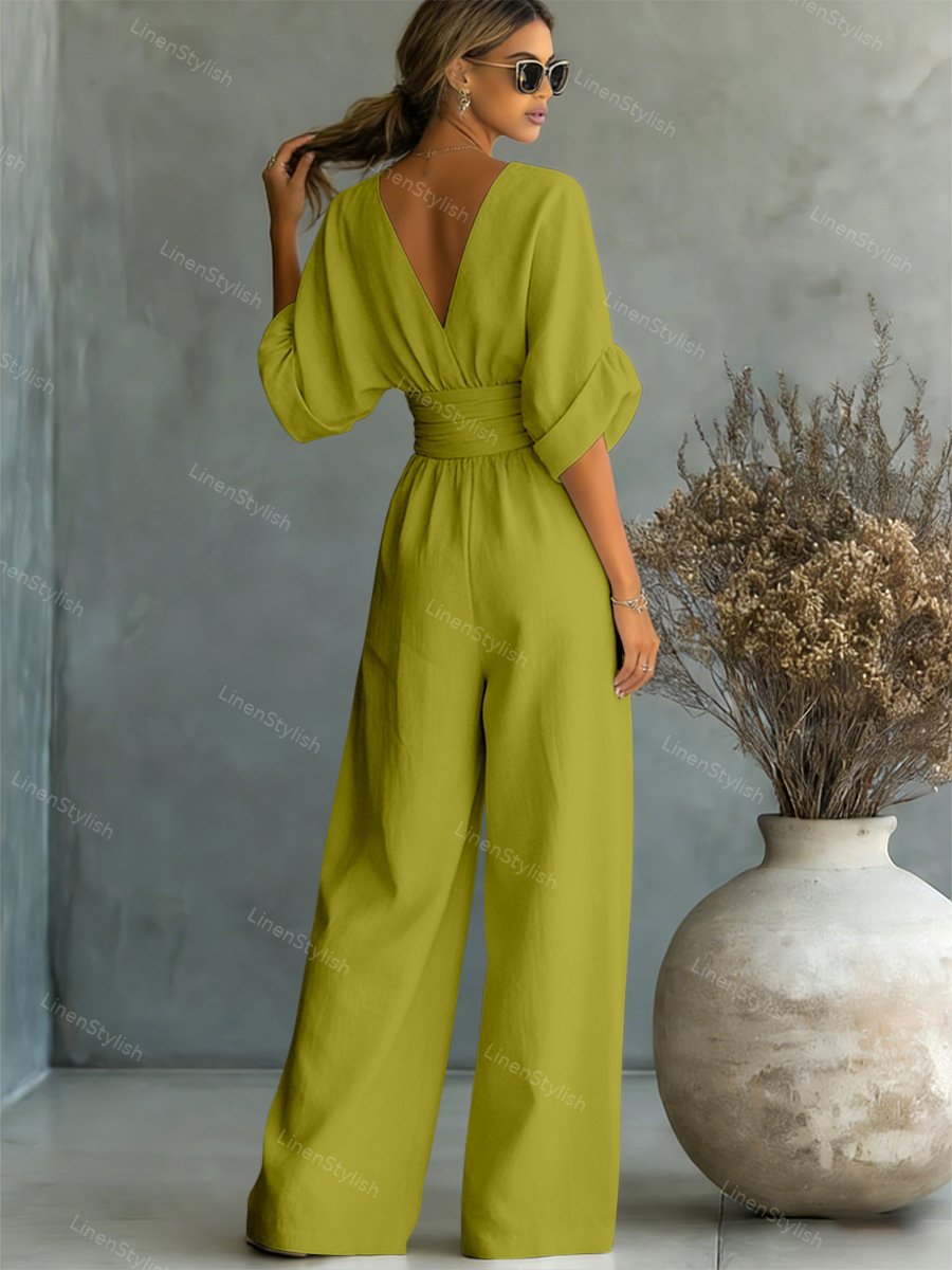 Women's jumpsuit, v neck cinched waist, view 2