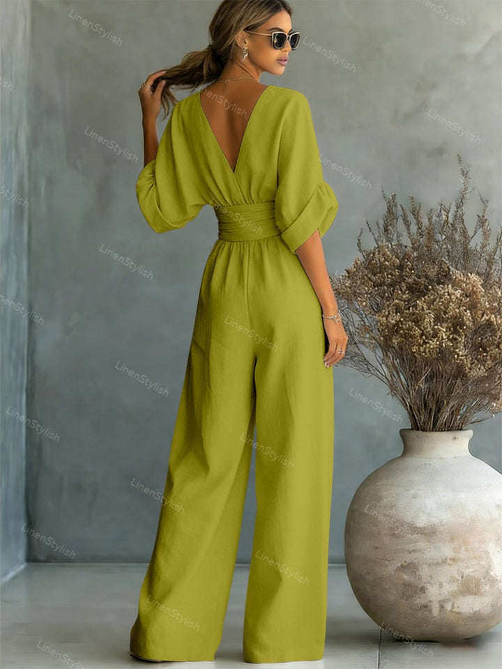 Women's jumpsuit, v neck cinched waist, view 2