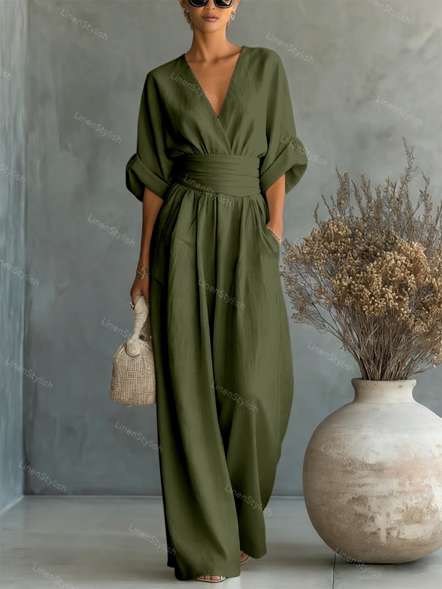 Women's jumpsuit, v neck cinched waist, view 5