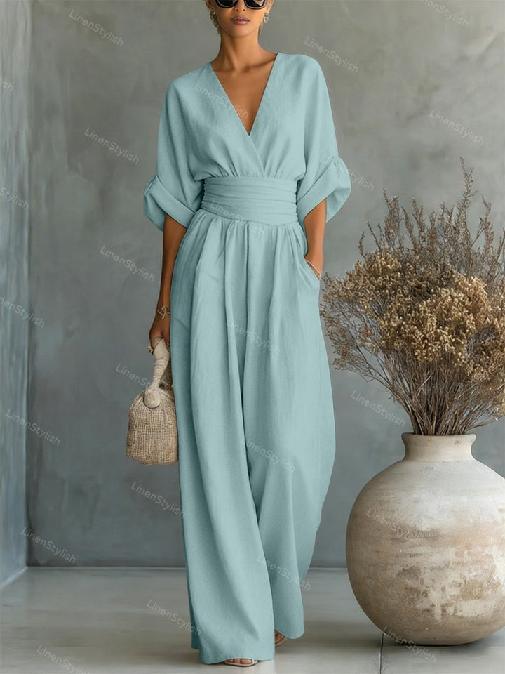 Women's jumpsuit, v neck cinched waist, view 7