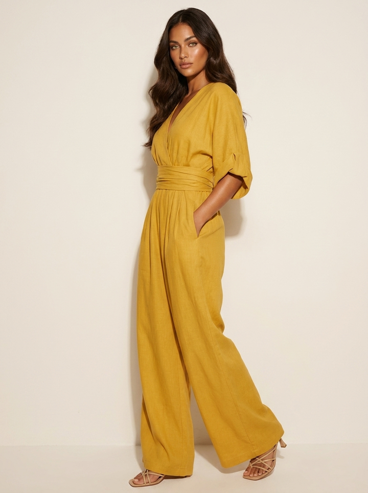 Women's jumpsuit, v neck cinched waist, view 8