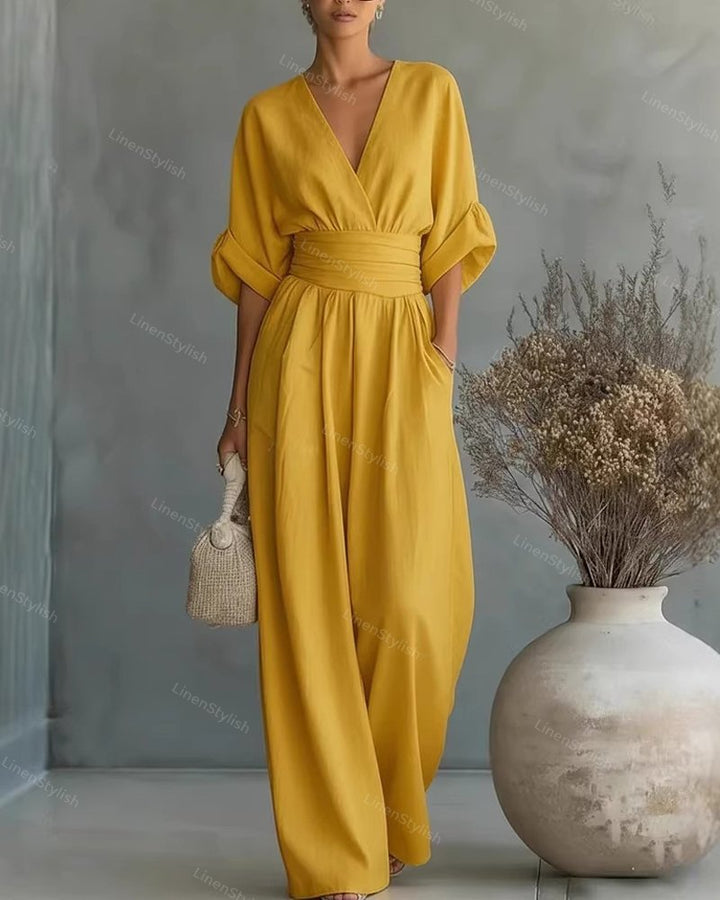 Women's jumpsuit, v neck cinched waist, view 9