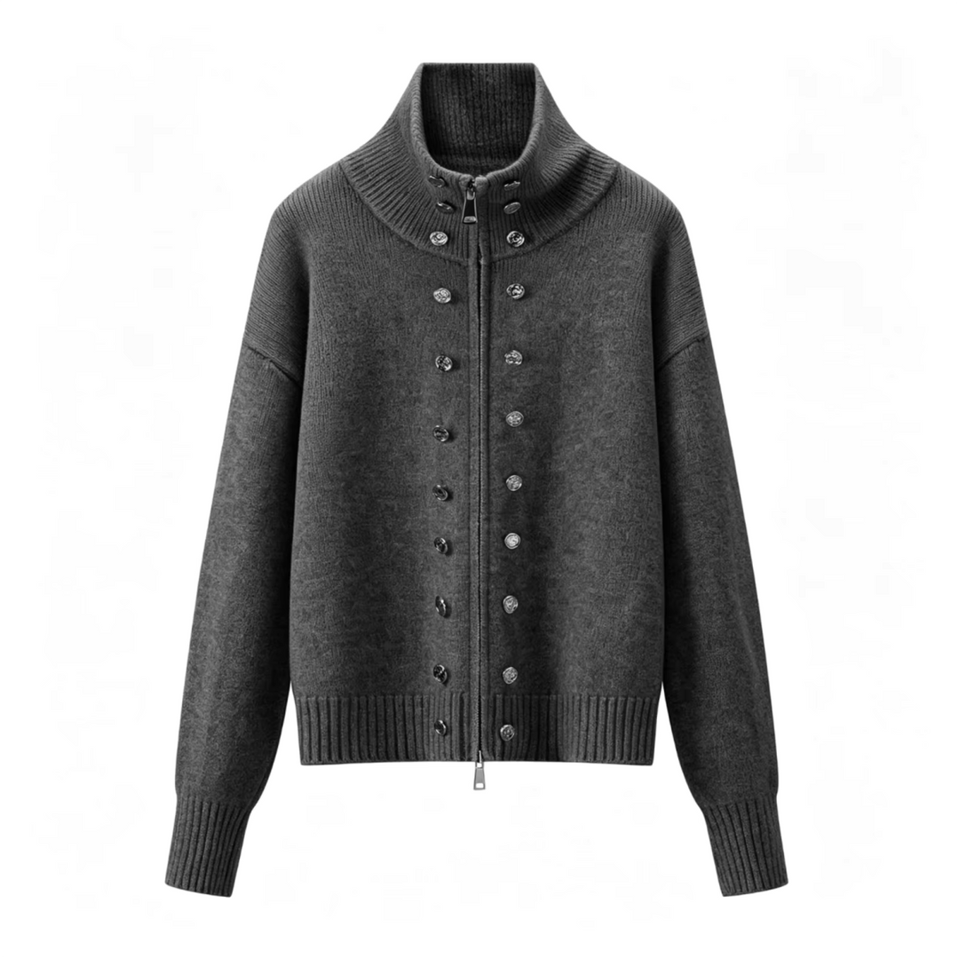 Women's zip cardigan, funnel neck stud detail knitted, view 10