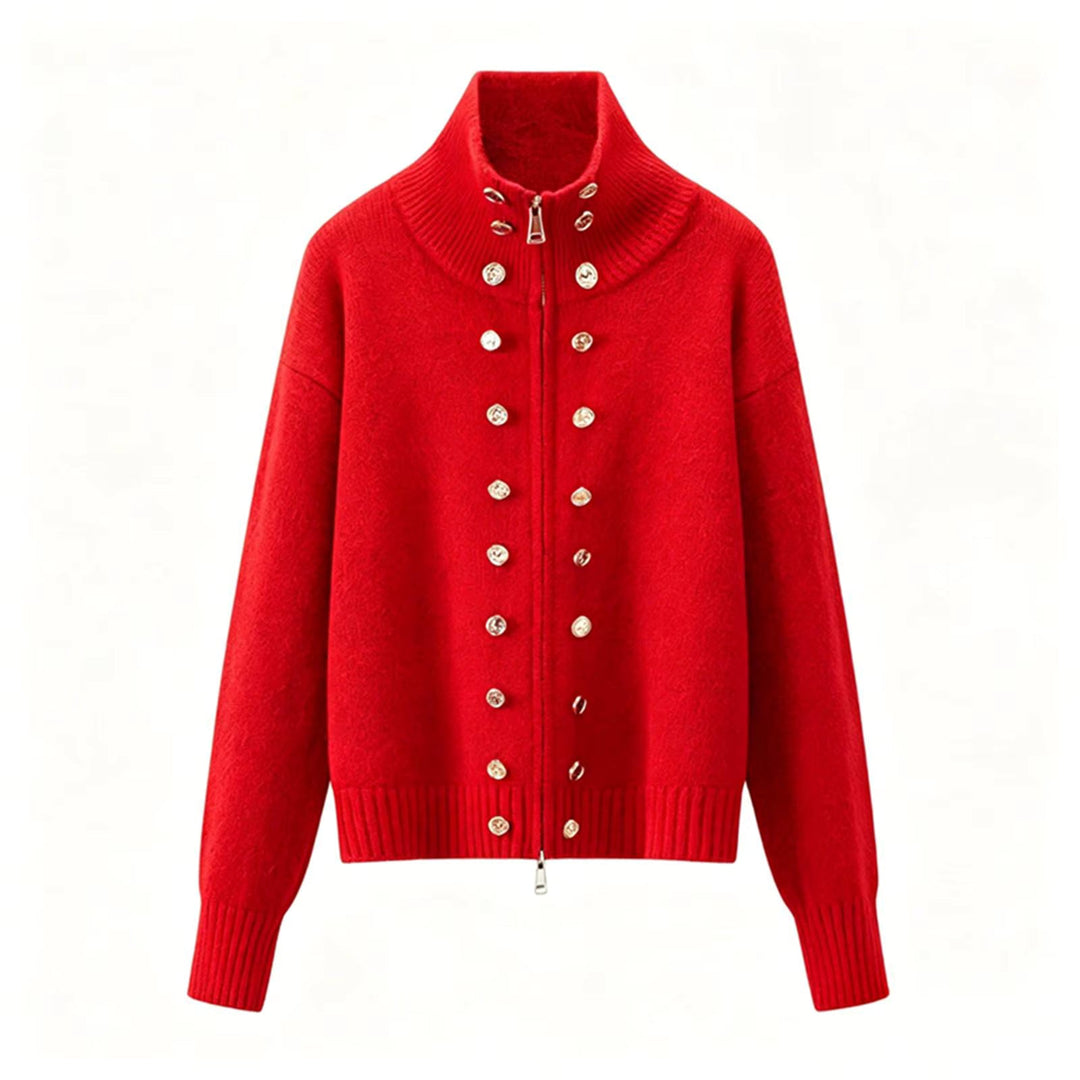 Women's zip cardigan, funnel neck stud detail knitted, view 11