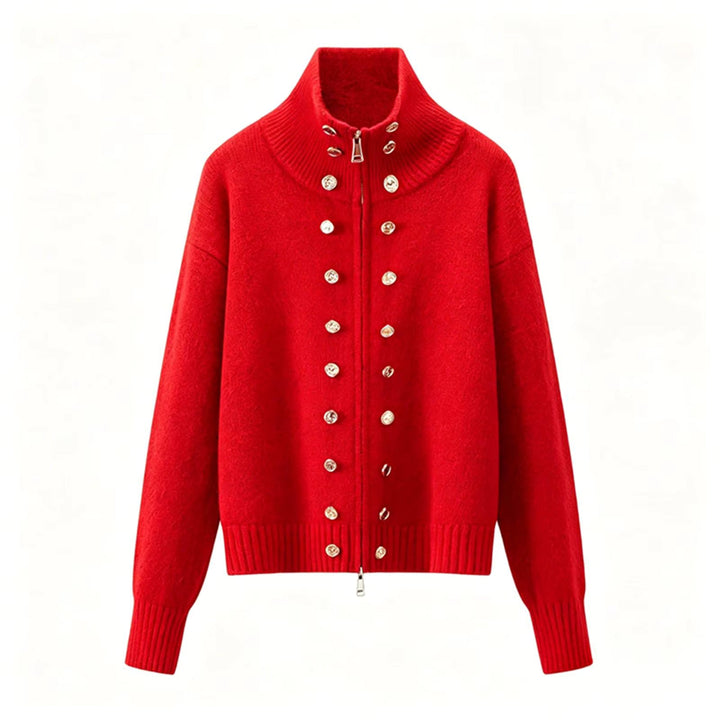 Women's zip cardigan, funnel neck stud detail knitted, view 11