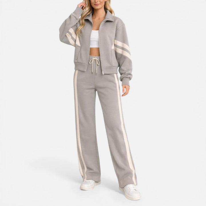 Women's tracksuit set in grey, striped wide leg two piece